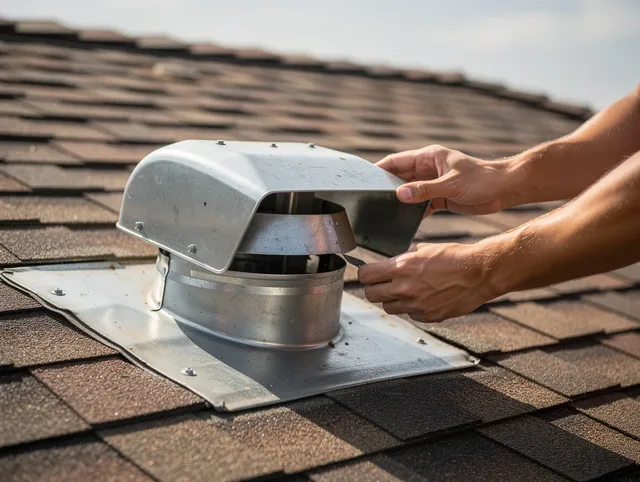 Tampa Dryer Vent Cleaning certified technician safely cleaning a roof-mounted dryer vent in Tampa