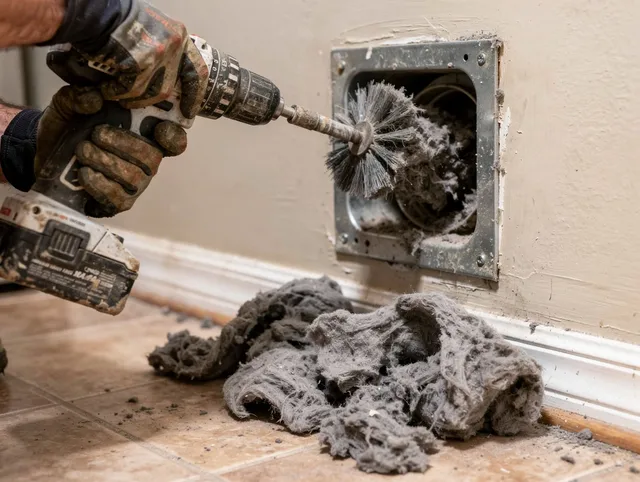 Certified Tampa Dryer Vent Cleaning technician performing dryer vent cleaning in Tampa