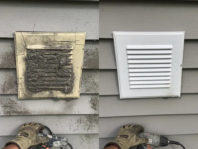 Tampa Dryer Vent Cleaning technician installing high-quality dryer vent cover at a residential property in Tampa