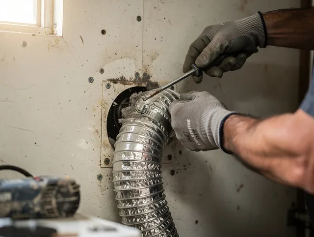 Tampa Dryer Vent Cleaning technician performing precise dryer vent hose installation in Tampa